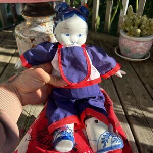 Vintage Chinese Asian Doll Blue & White Ceramic/Porcelain Boots Hands Head